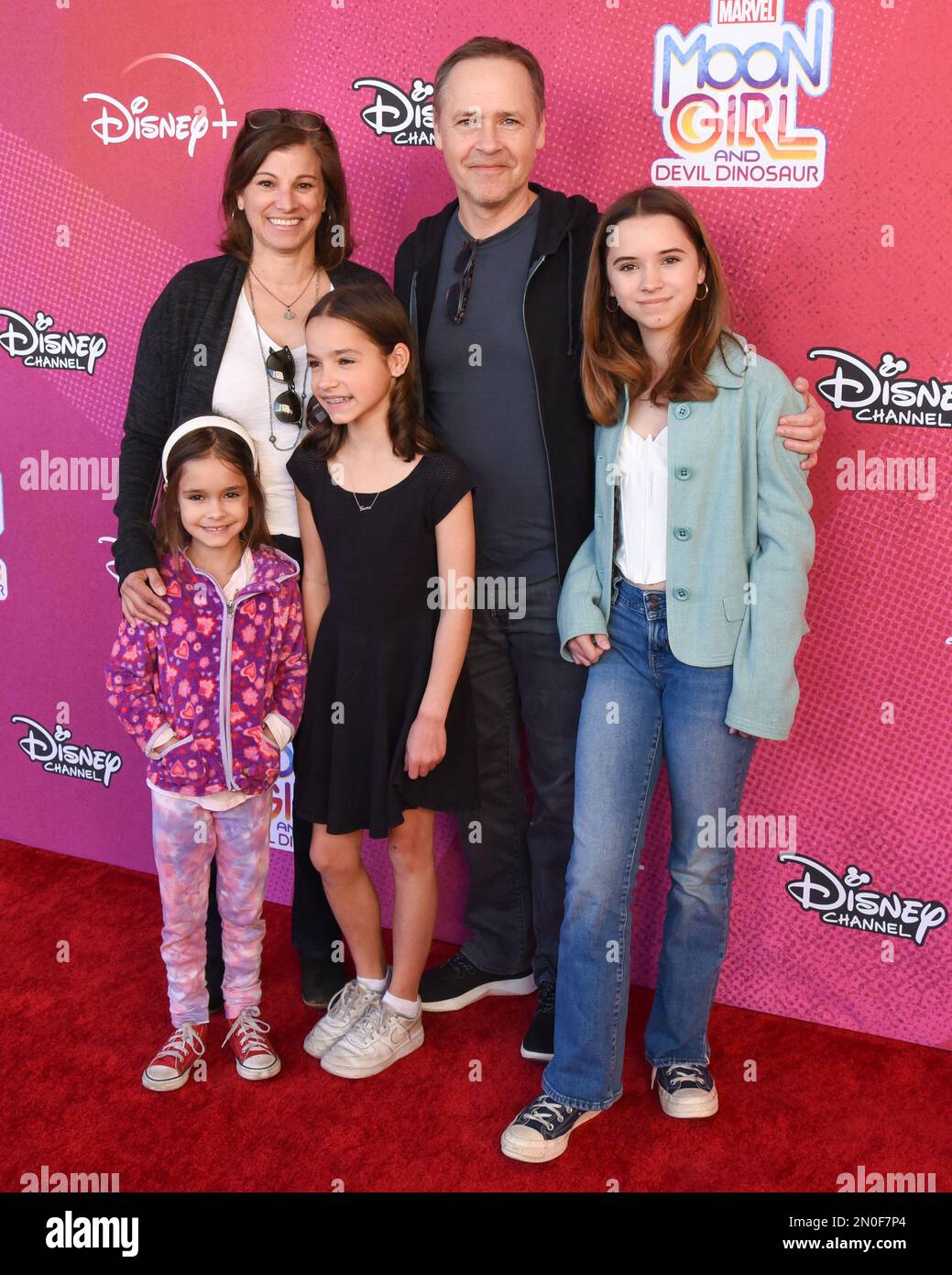 February 4, 2023, BurBank, California, United States: Kim Painter, Chad Lowe, Nixie Lowe, Fiona Lowe and Mabel Lowe attend 'Marvel's Moon Girl And Devil Dinosaur' TV series premiere. (Credit Image: © Billy Bennight/ZUMA Press Wire) EDITORIAL USAGE ONLY! Not for Commercial USAGE! Stock Photo