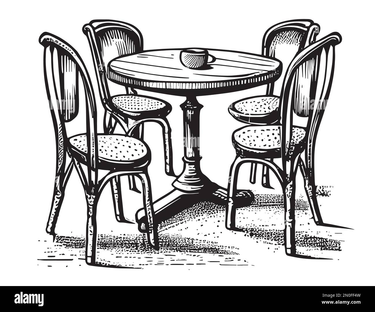 Cafe table with chairs hand drawn sketch in doodle style illustration Stock Vector