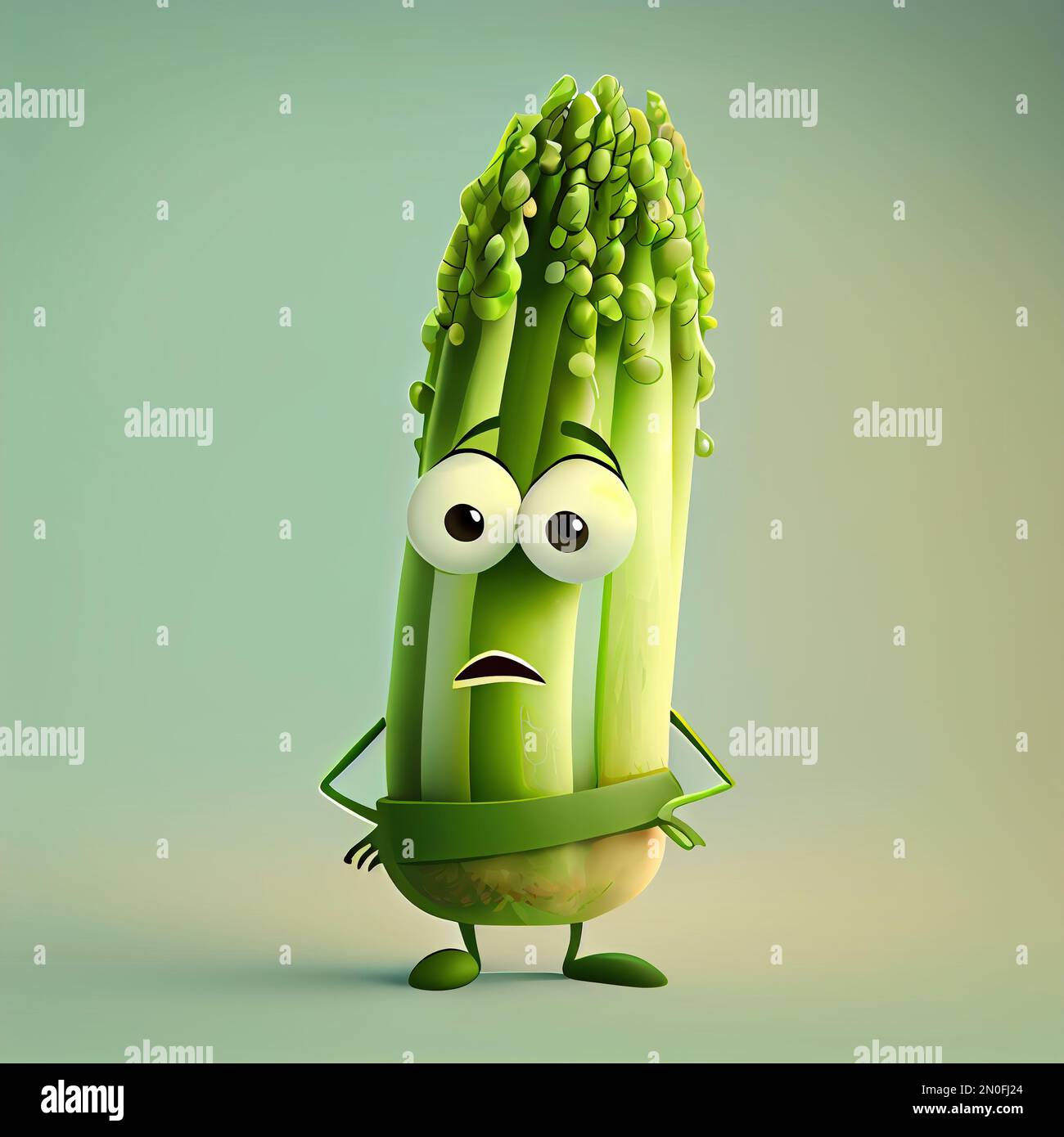 An AI generated illustration of a cute asparagus cartoon character with
