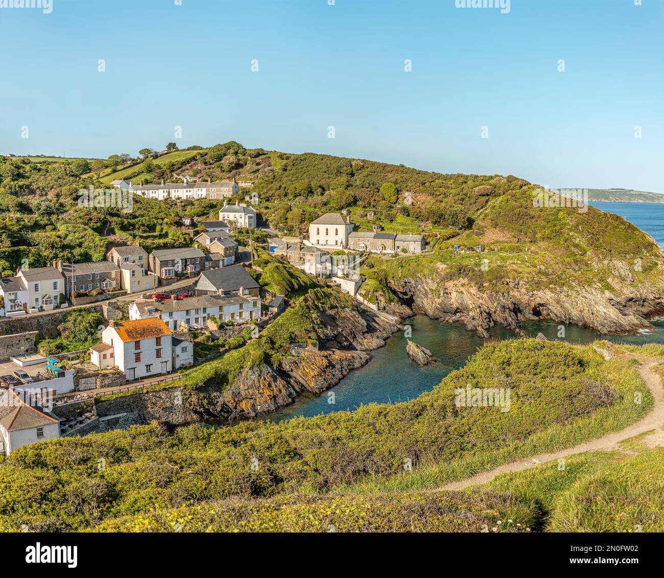 View Over The Cornish Village Portloe Cornwall England UK Stock View Over The Cornish Village Portloe Cornwall England UK Stock