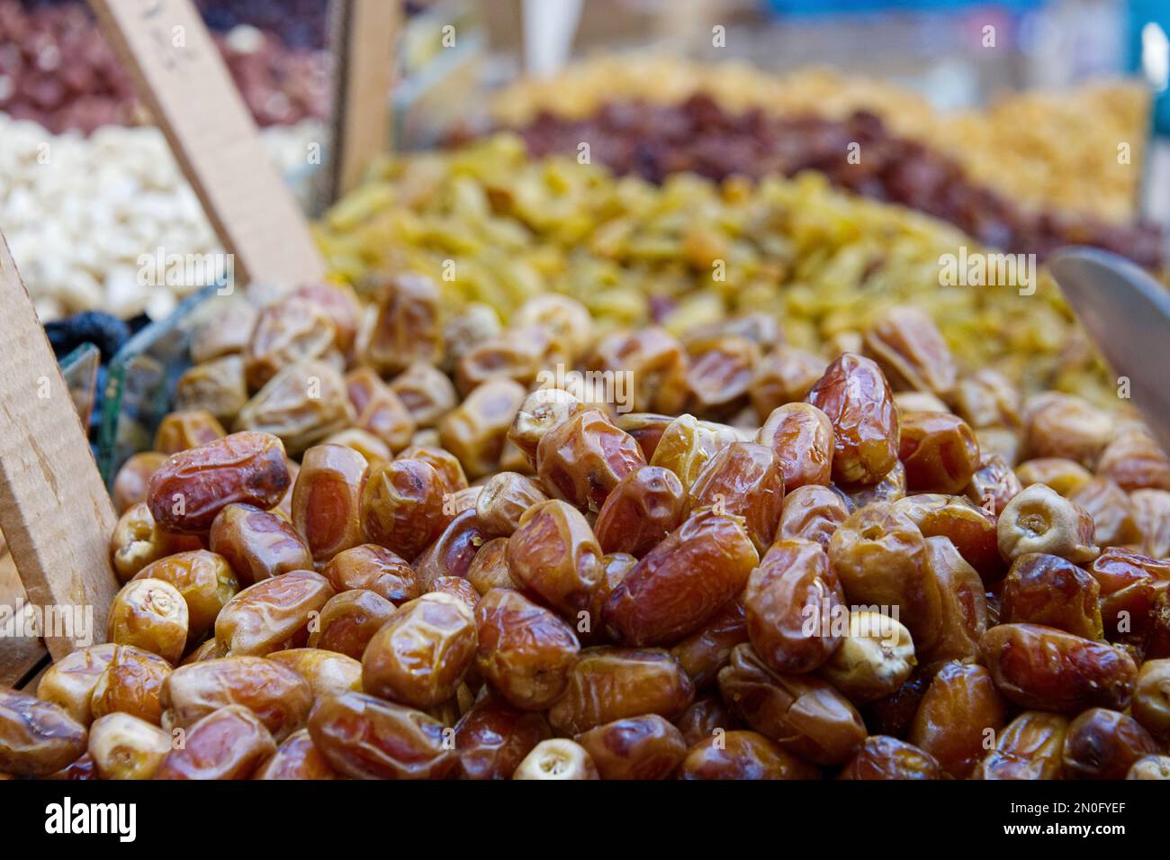 Sweet and delicious dates to buy at the local market in arabic lands Stock Photo