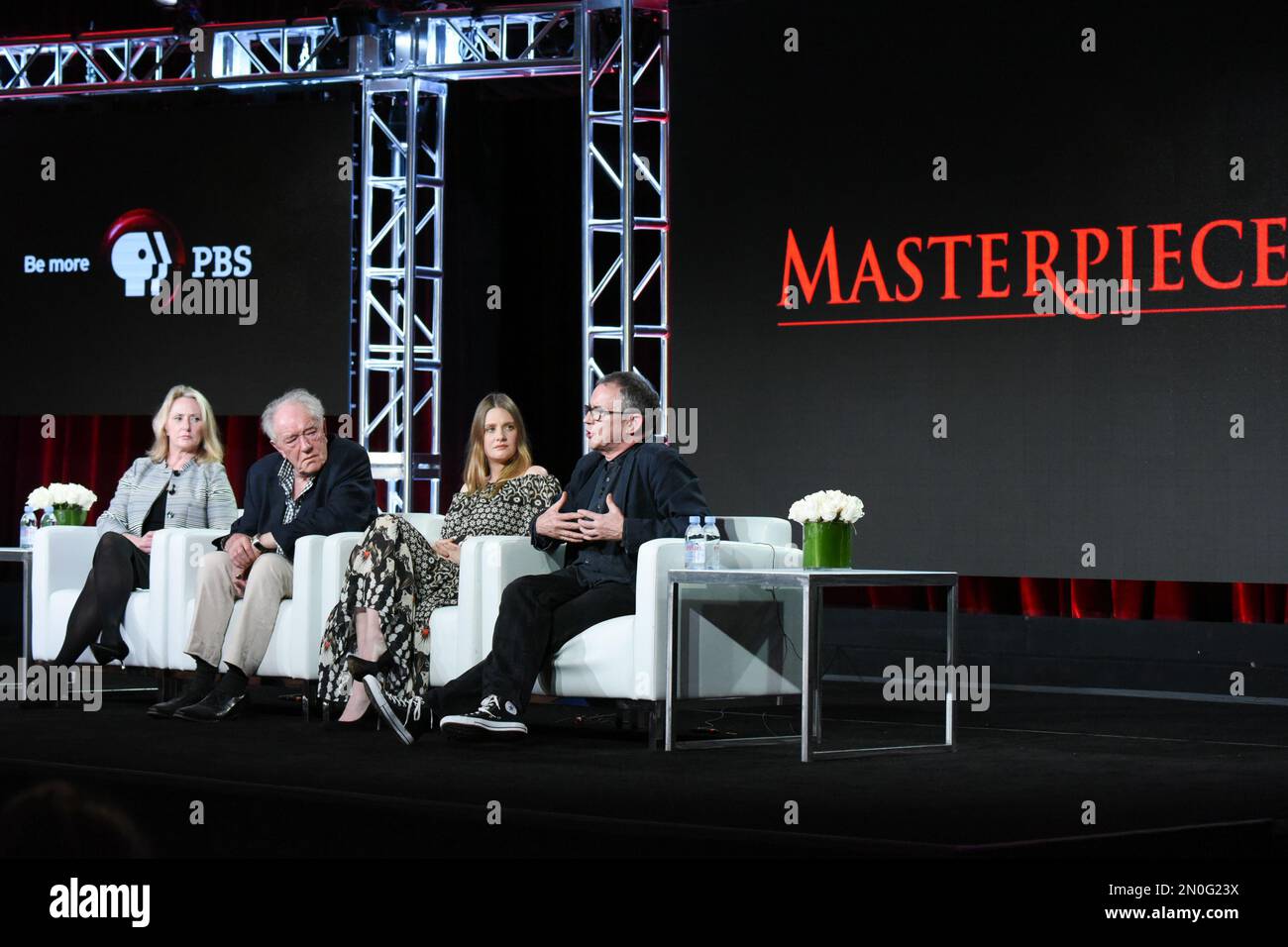 Producer Suzanne Simpson, from left, actors Michael Gambon, Romola Garai and director Charles