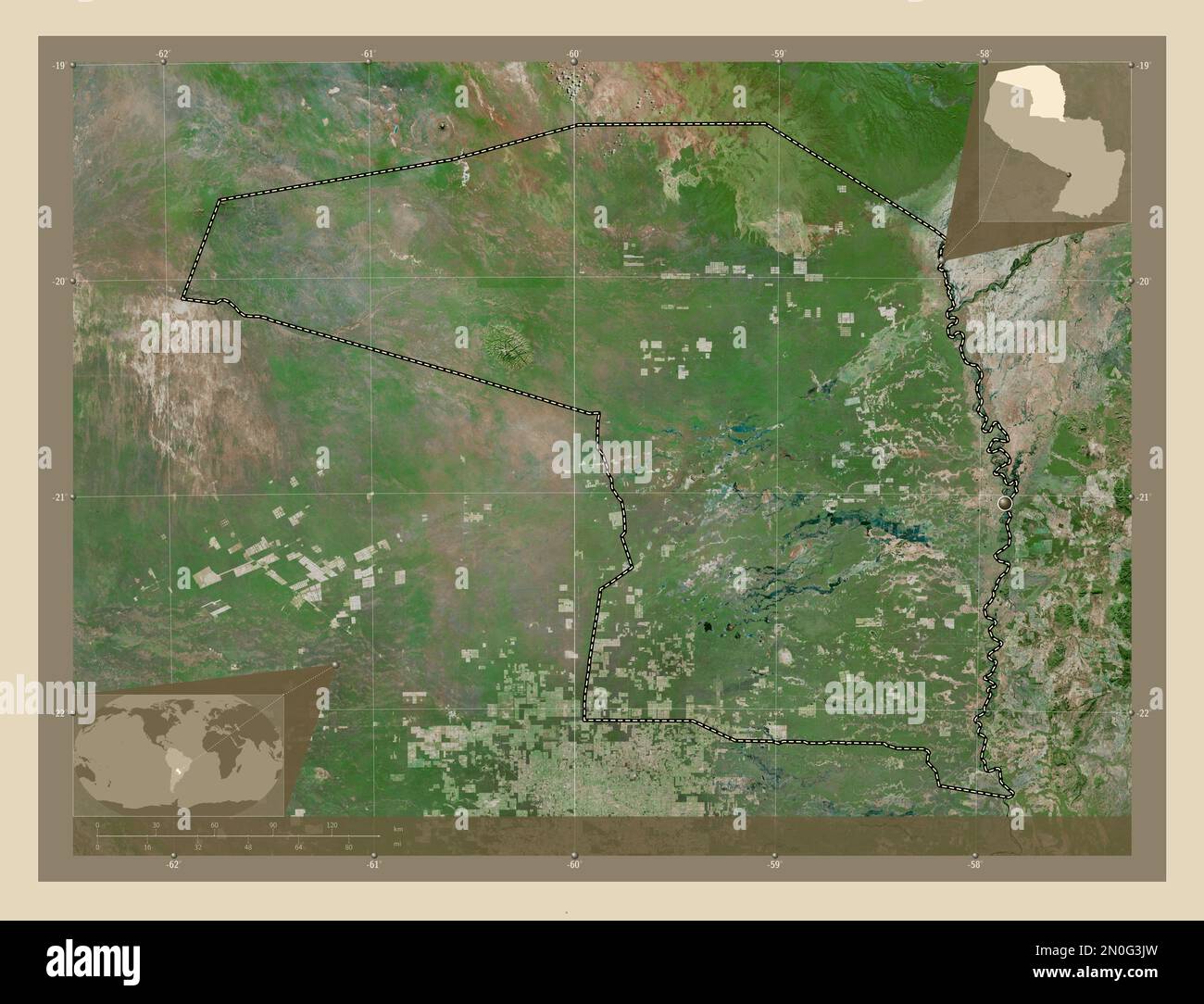 Alto Paraguay, department of Paraguay. High resolution satellite map. Corner auxiliary location maps Stock Photo