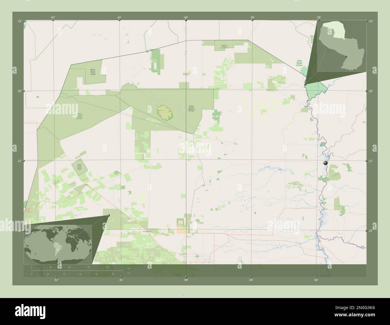 Alto Paraguay, department of Paraguay. Open Street Map. Corner auxiliary location maps Stock Photo