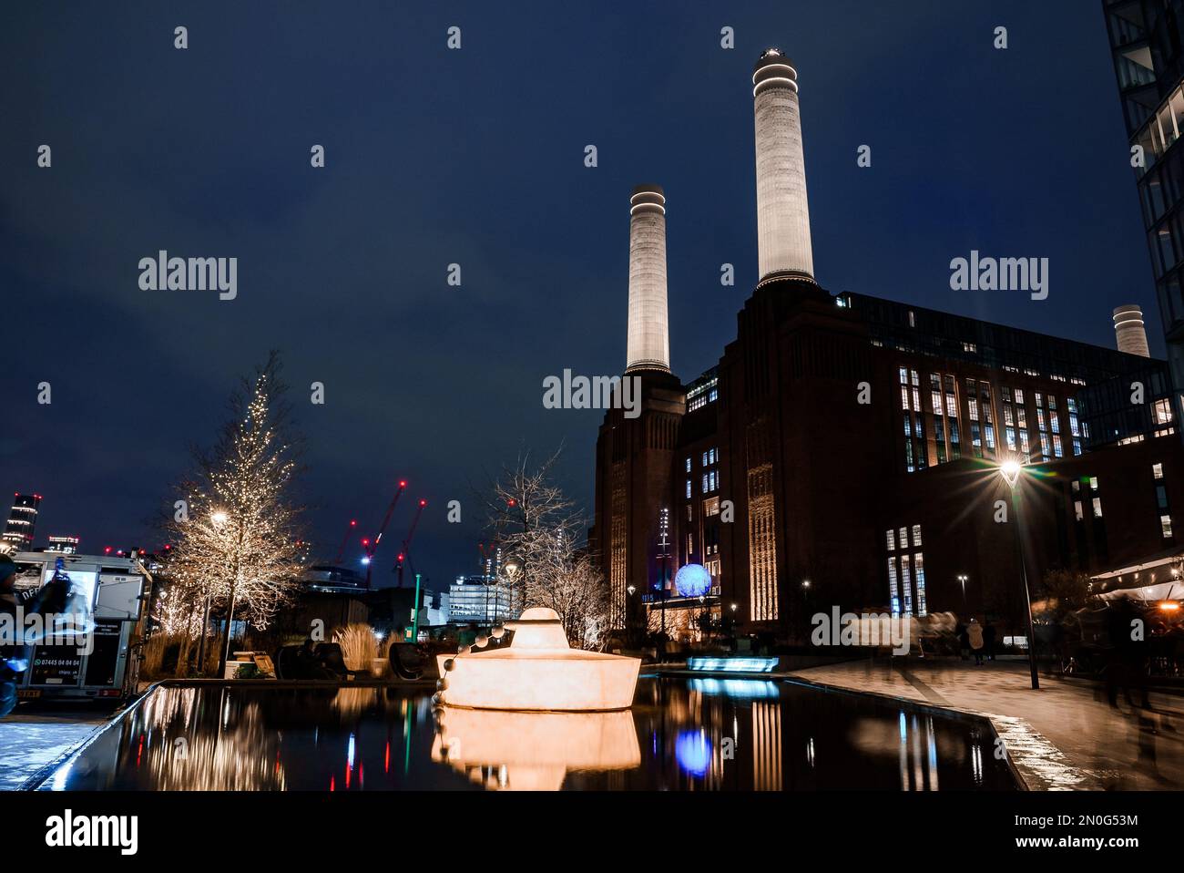 New Battersea Power Station in London England UK at night operating as ...