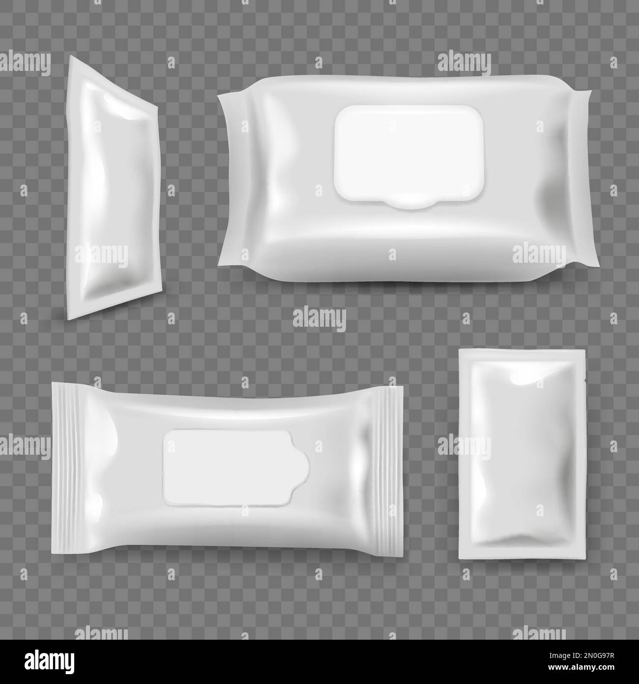 Wet wipes. Realistic mockup of paper tissues decent vector packages for