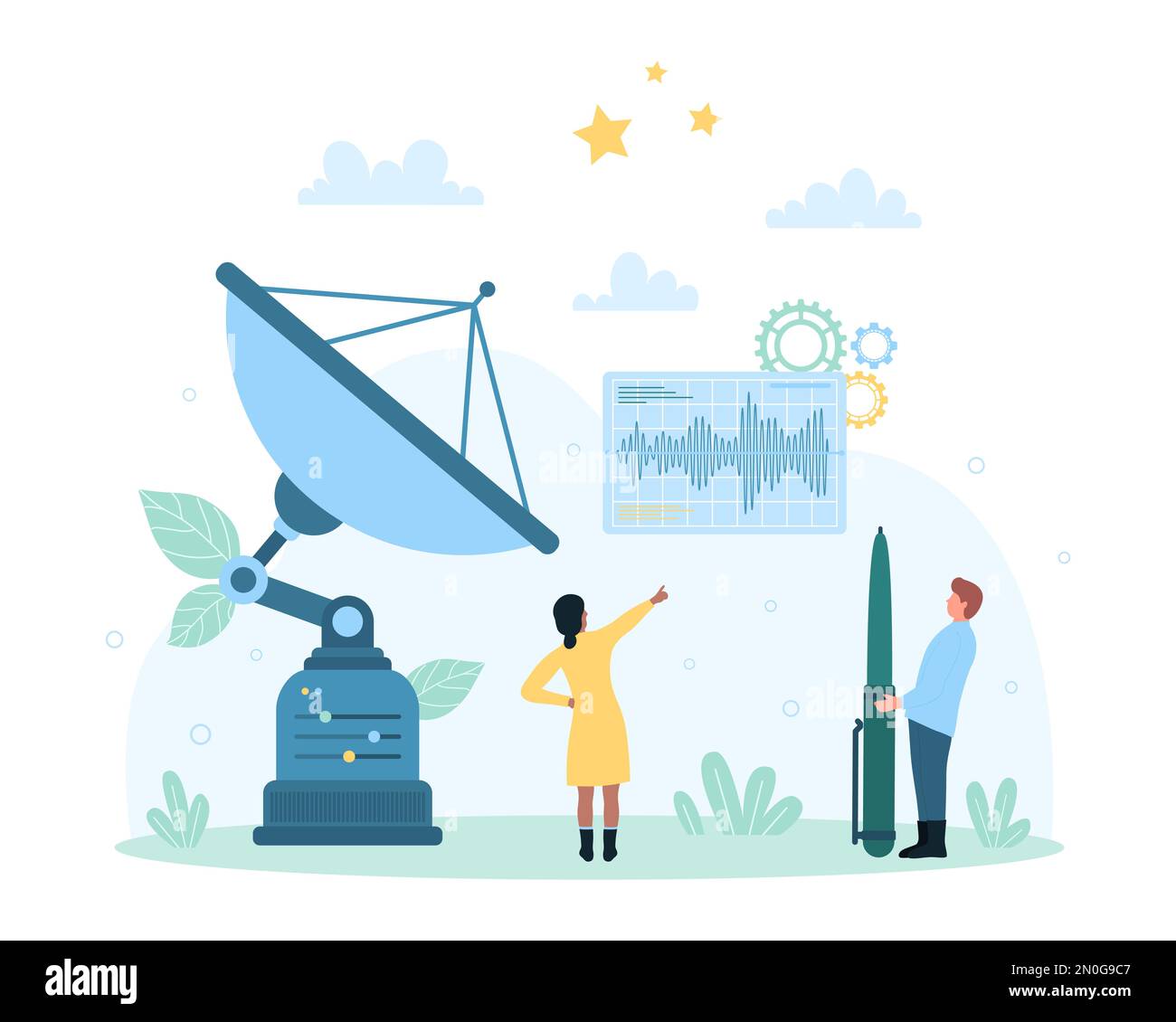 Satellite dish, transmitter communication station vector illustration