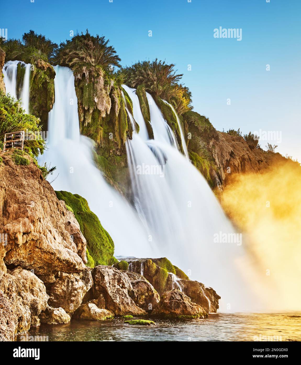 Lower Duden waterfall at sunrise in Antalya, Turkey Stock Photo