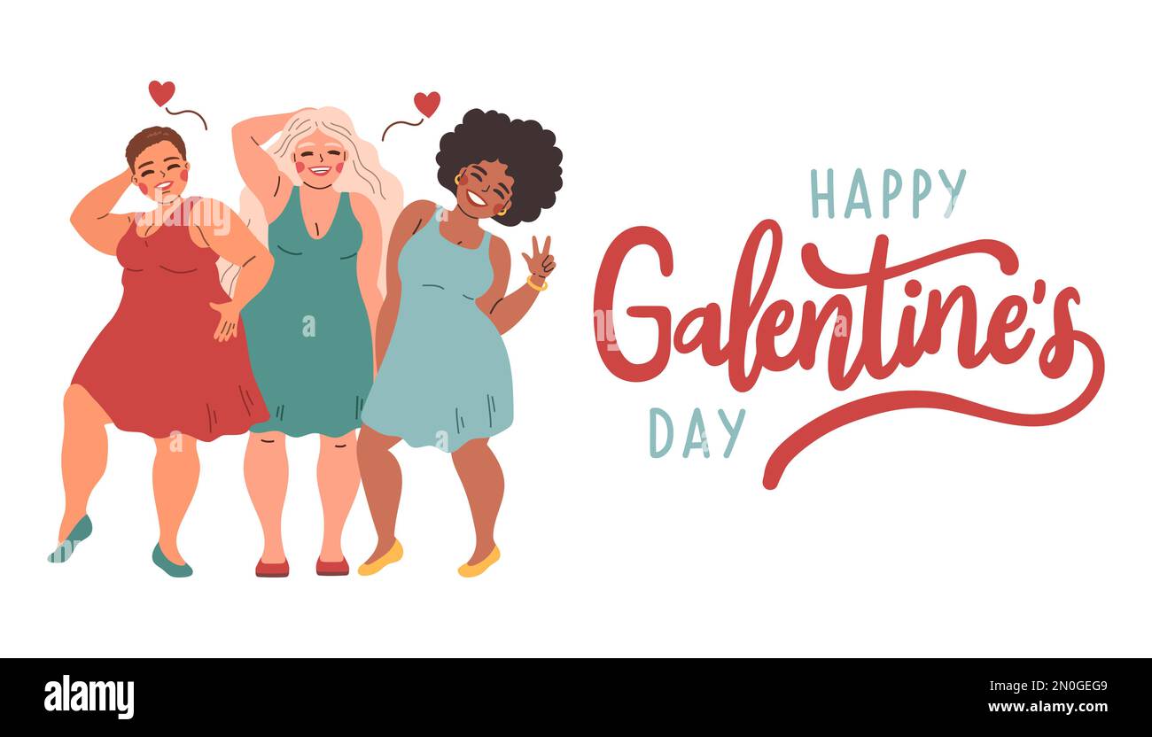 Happy Galentines Day Banner Flat Cartoon Hand Drawn Templates
