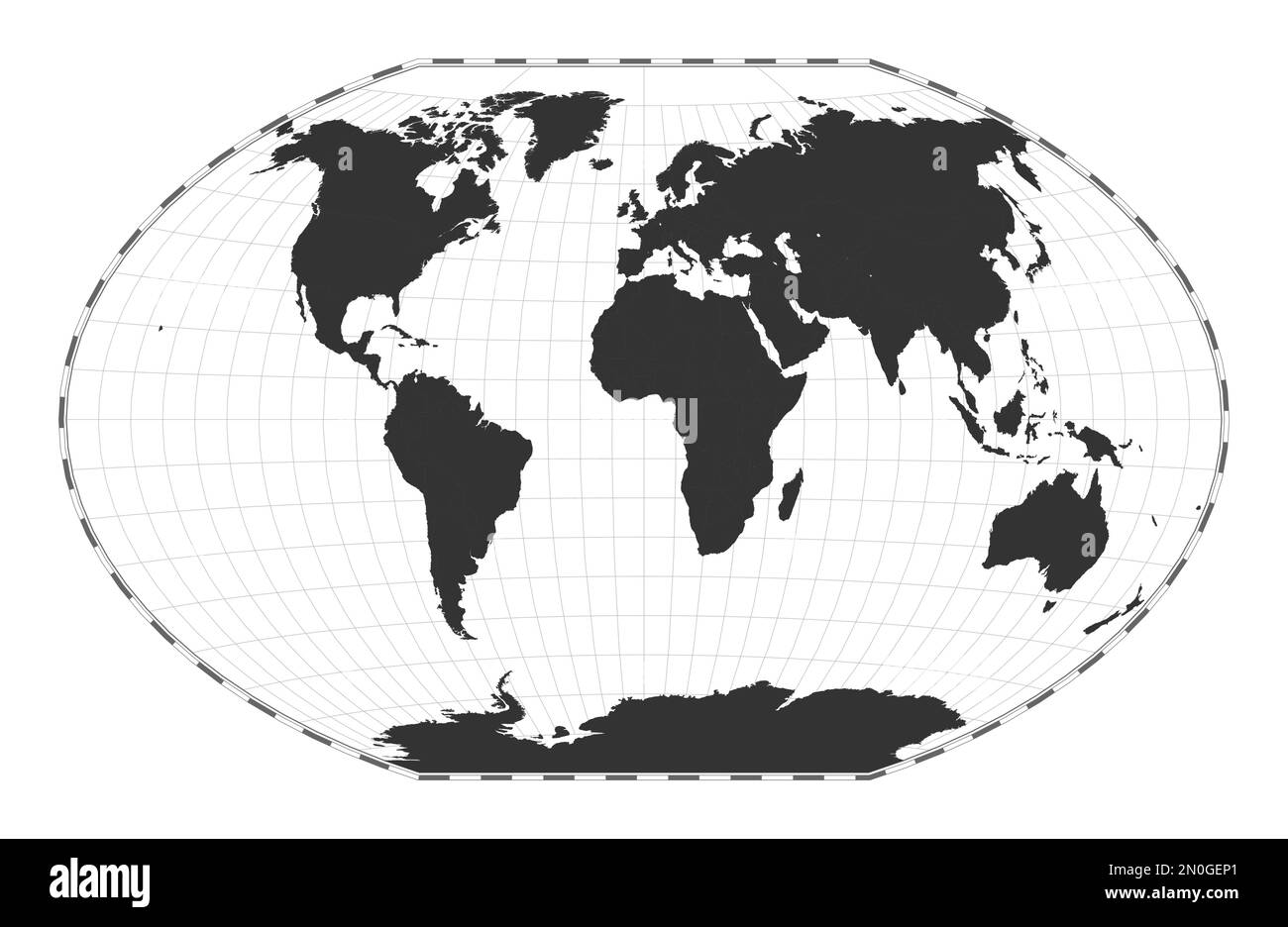Vector World Map Winkel Tripel Projection Plain World Geographical Vector World Map Winkel Tripel Projection Plain World Geographical Map With Latitude And Longitude Lines Centered To 0deg Longitude Vector Illustr 2N0GEP1