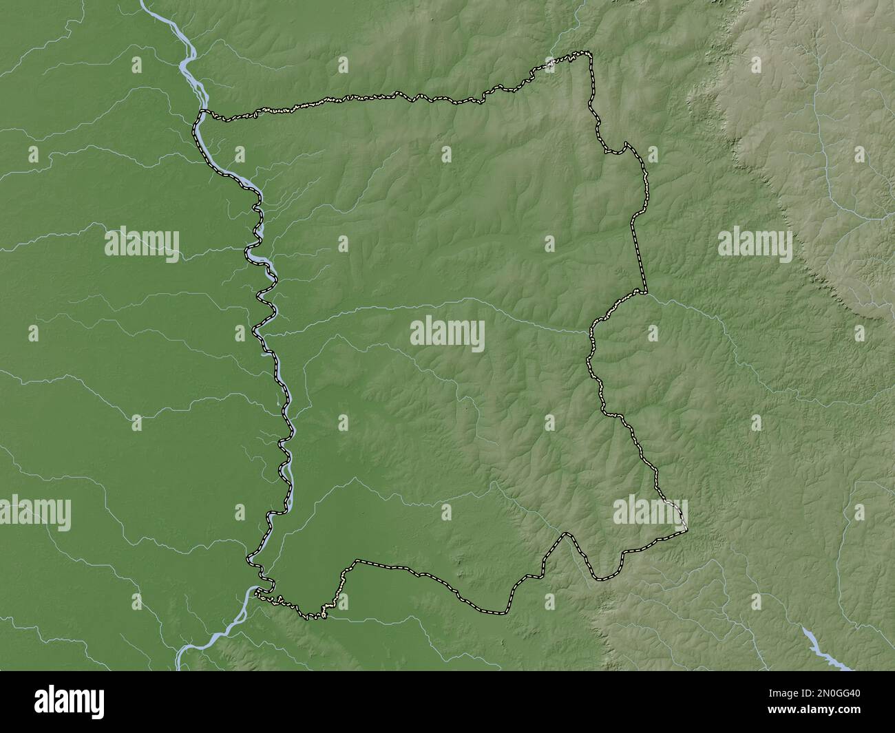 San Pedro, department of Paraguay. Elevation map colored in wiki style with lakes and rivers Stock Photo