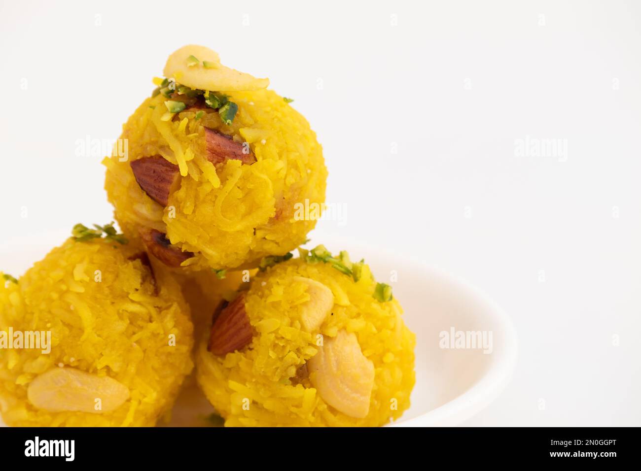 Traditional Indian Mithai Shahi Kesar Nariyal Honey Laddu, Ladoo Or