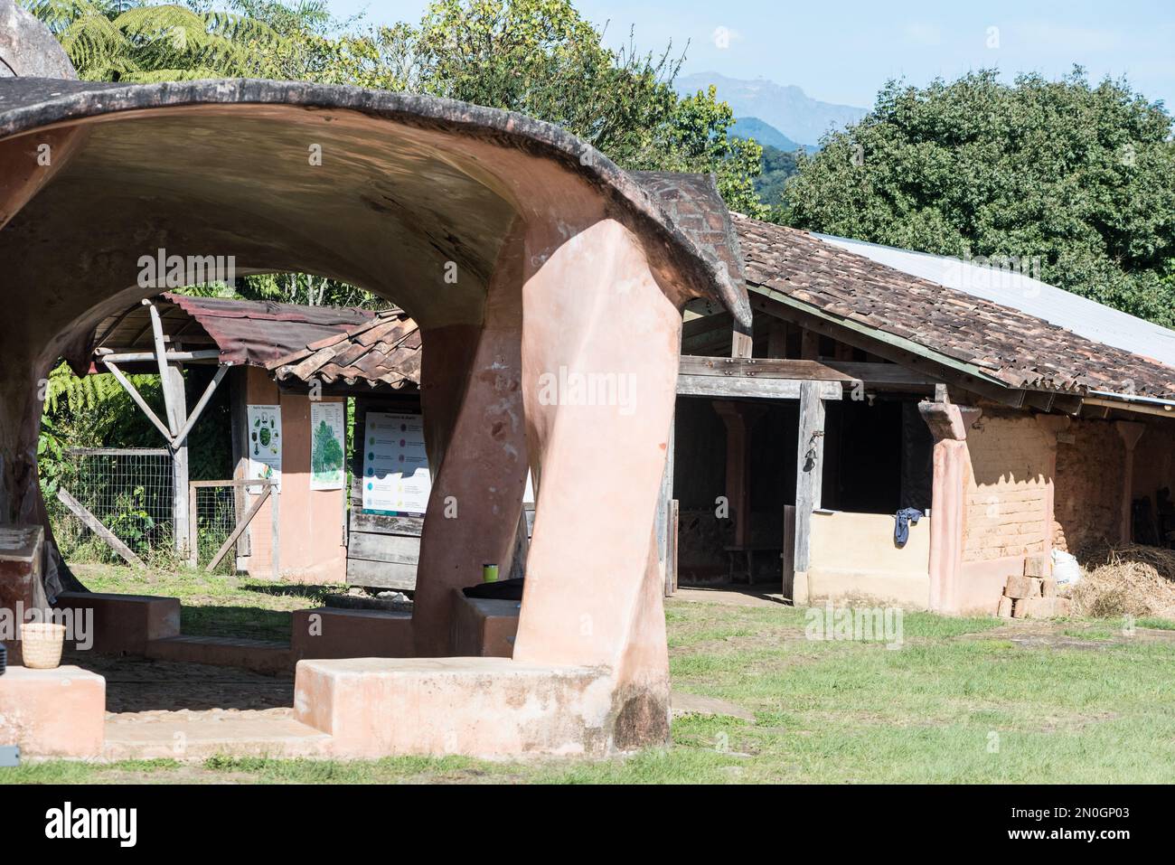 Buildings of the village close to Ashram del Bosque de Niebla in Mexico Stock Photo