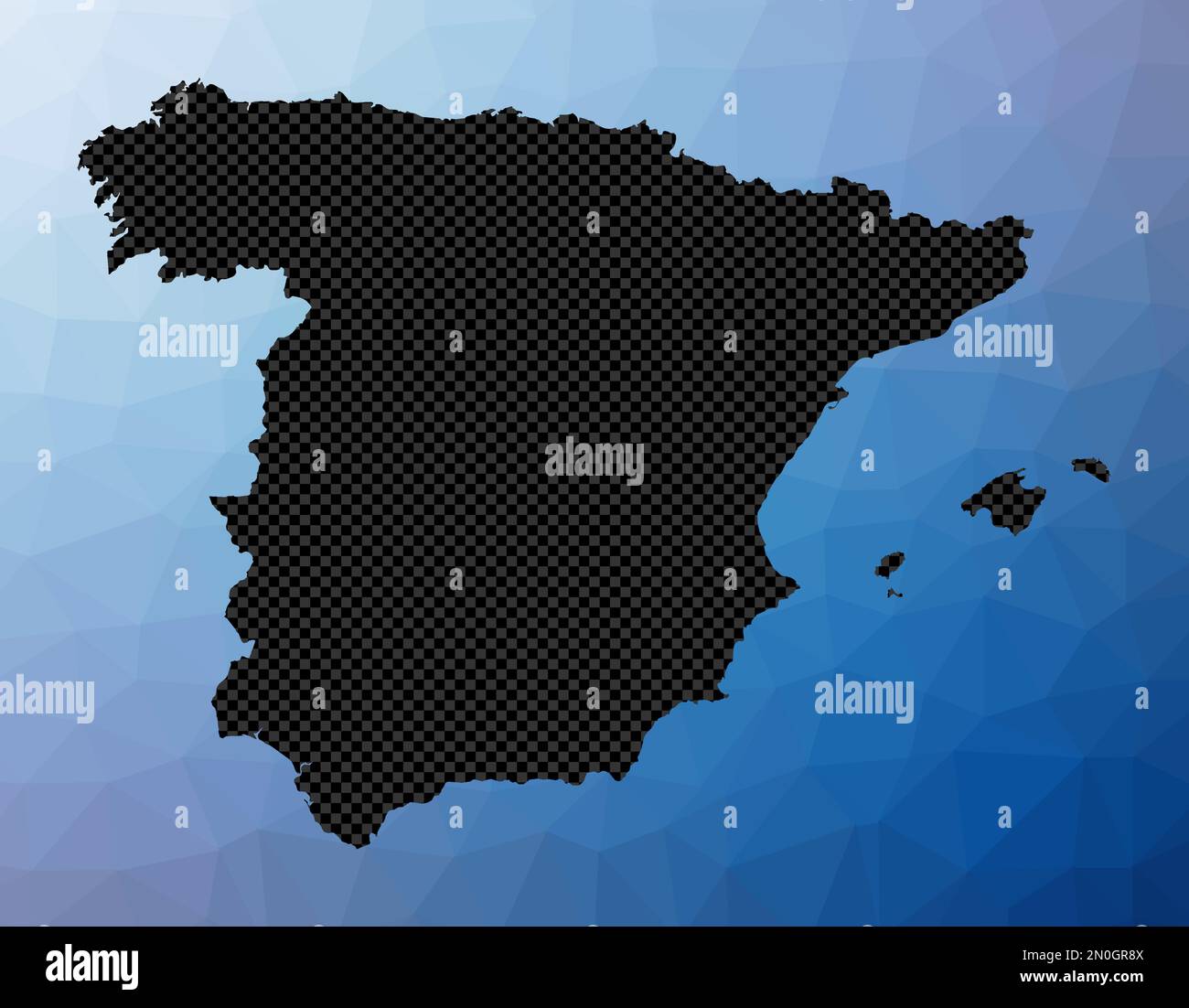 Spain geometric map. Stencil shape of Spain in low poly style. Classy