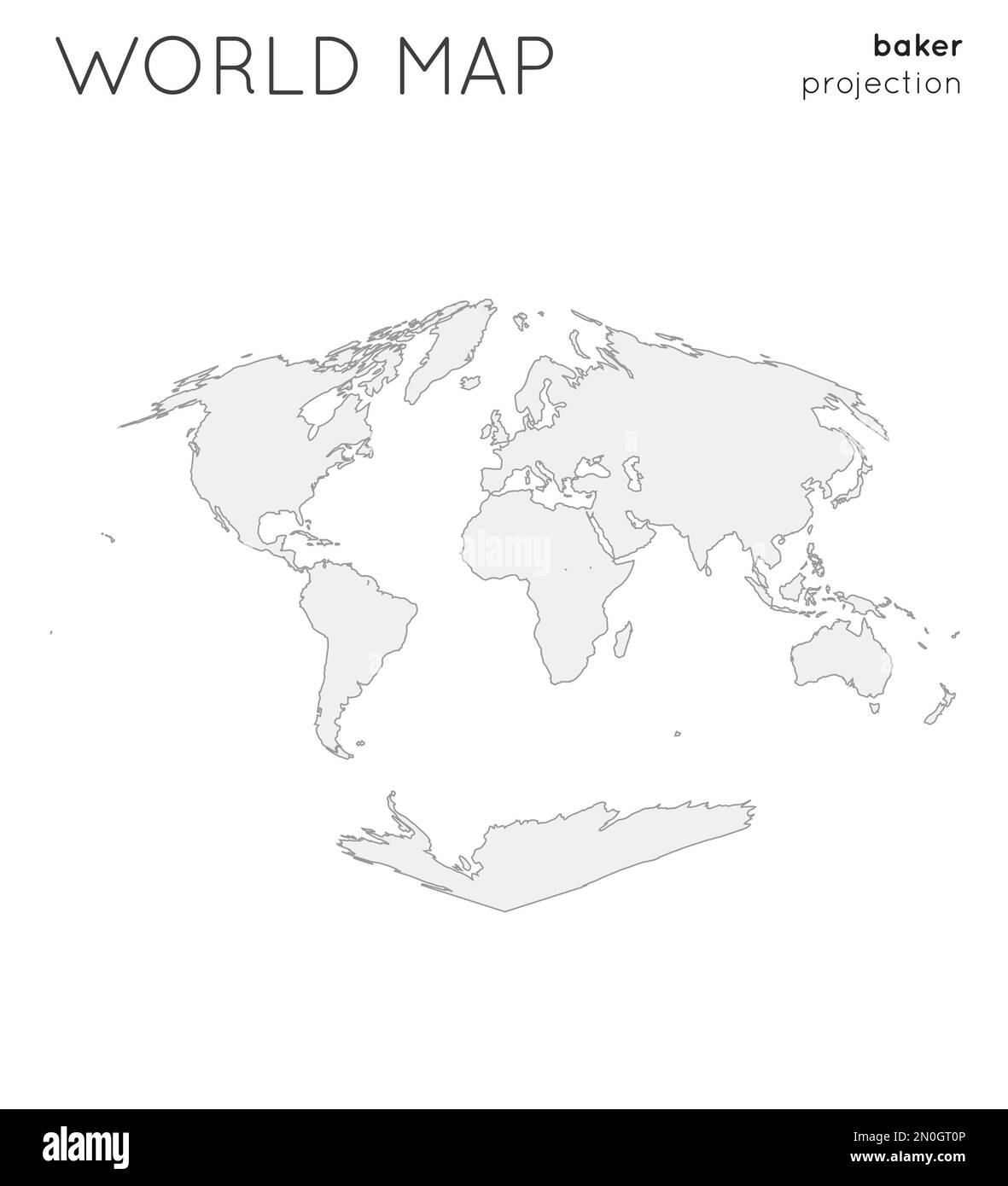 World map. Globe in baker projection, plain style. Outline vector