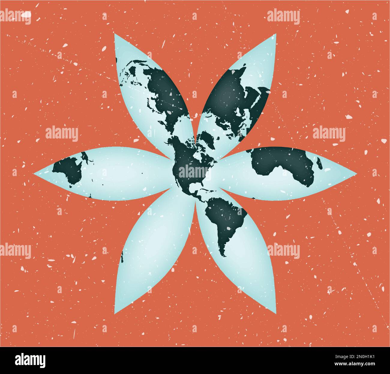 World Map Poster. The U.S.centric Gingery world projection. Vintage