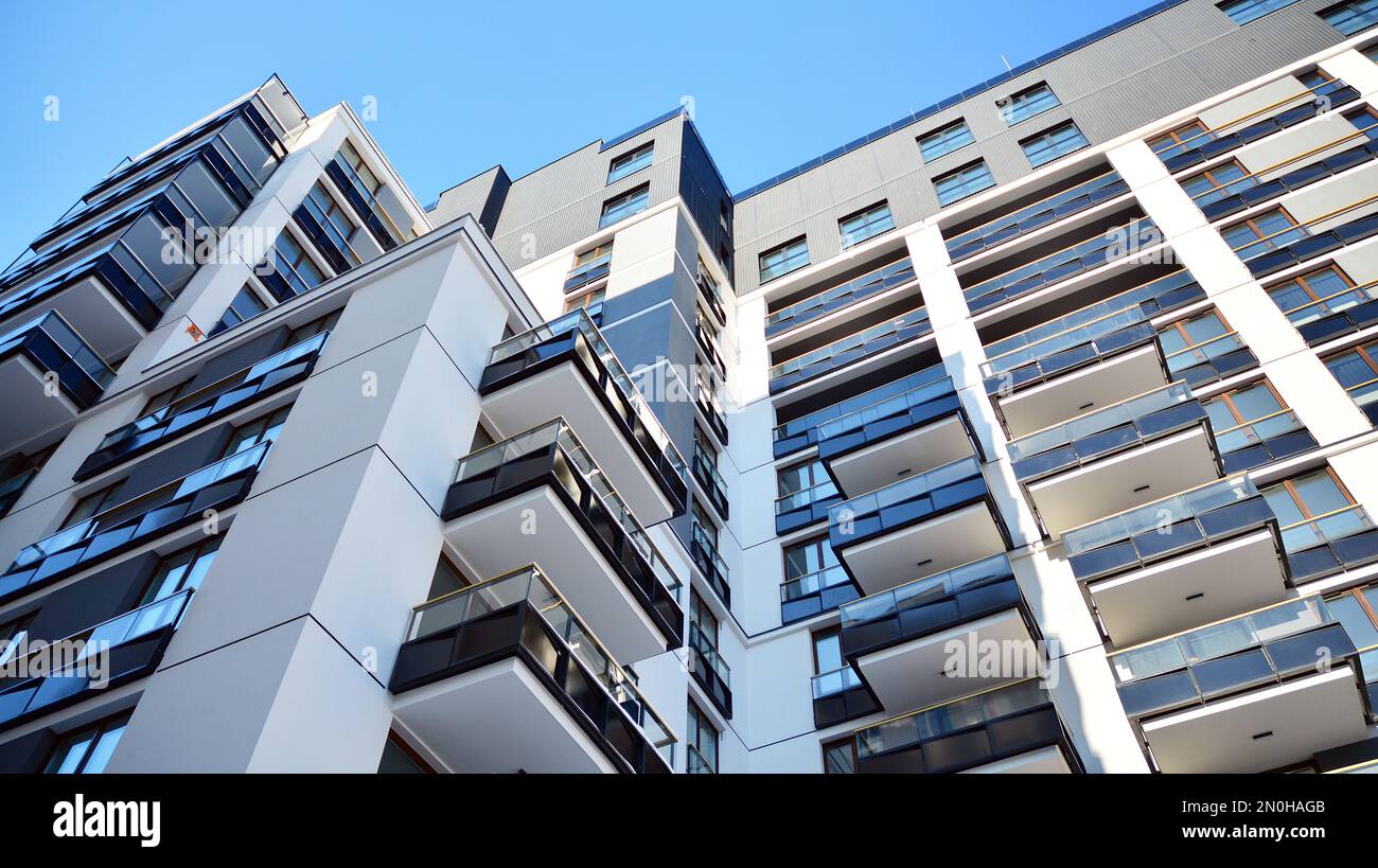 Image showcasing New apartment building with glass balconies. Modern architecture houses ...