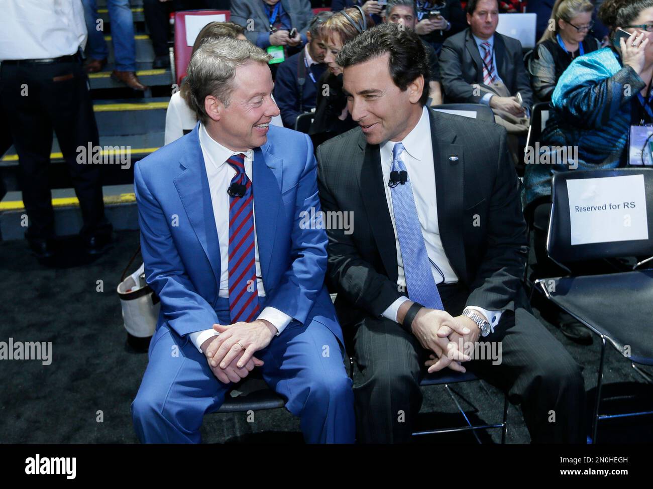 Bill Ford, executive chairman of the Ford Motor Co., left, talks with