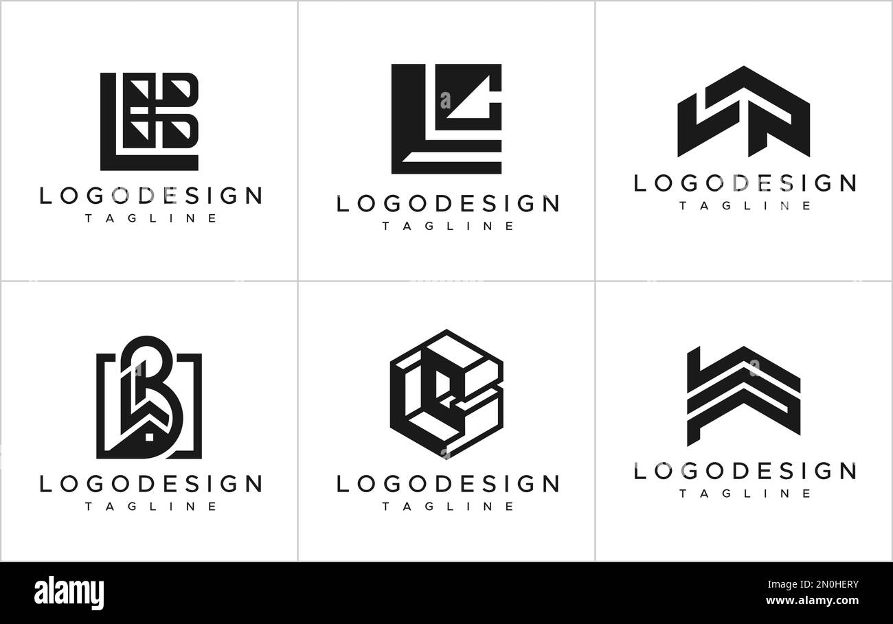 Modern letter logo collection. LB L B LC L C LP L P logo design template set. Stock Vector