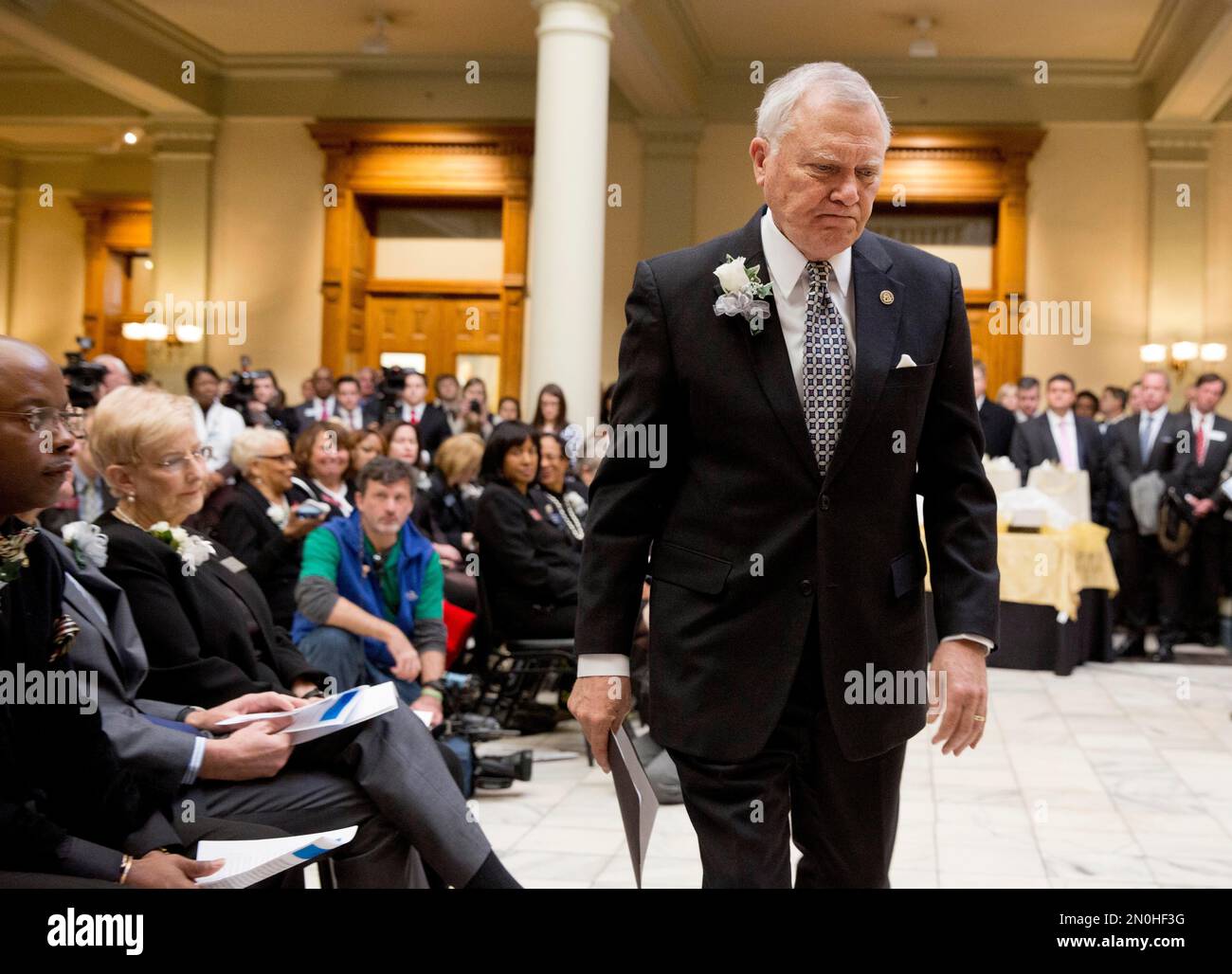 Georgia Gov. Nathan Deal steps to the podium to speak at a memorial ...