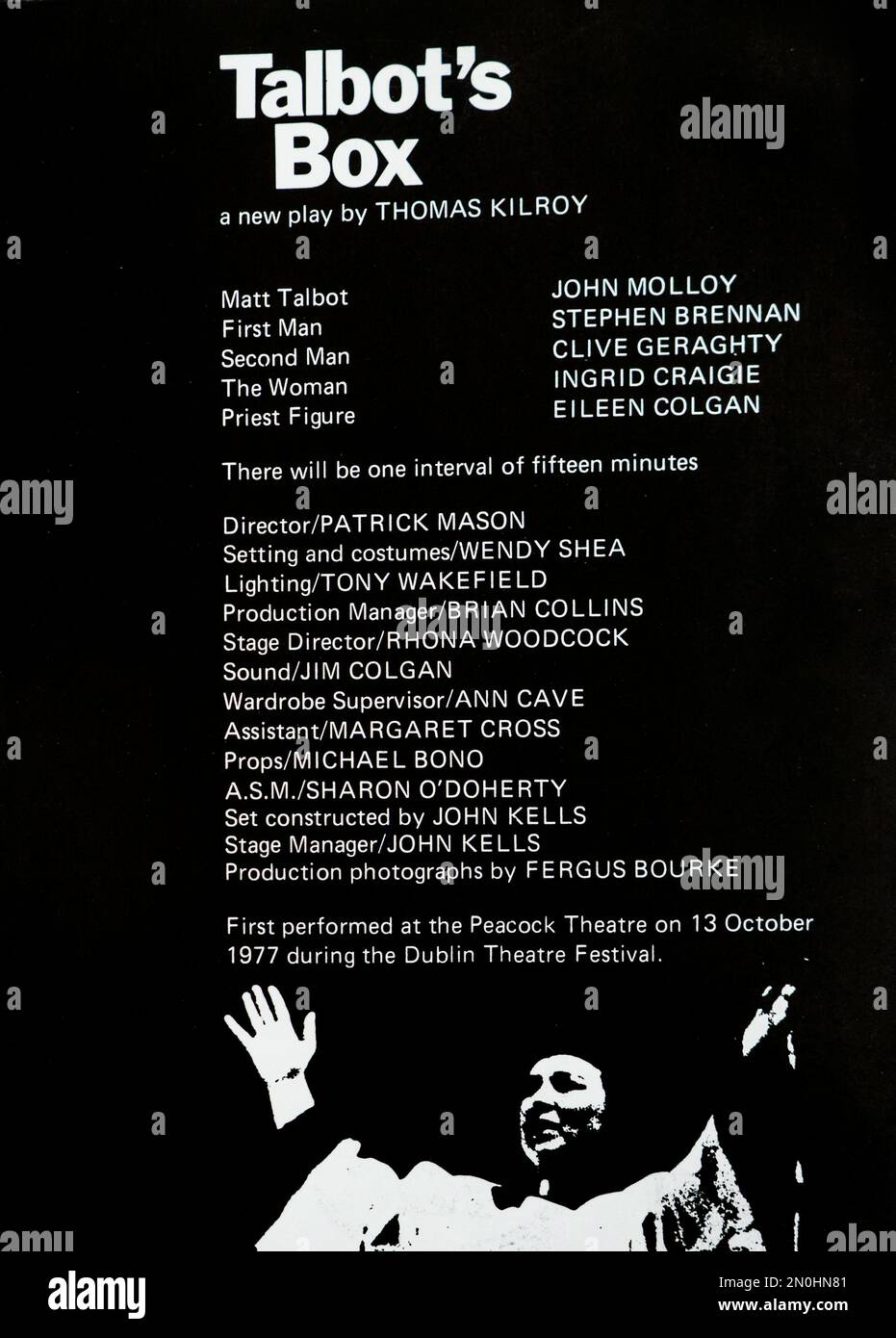 The theatre programme for the 1977 production of Talbot’s Box by Thomas Kilroy in the Abbey Theatre, Dublin, Ireland. Director Patrick Mason. Stock Photo