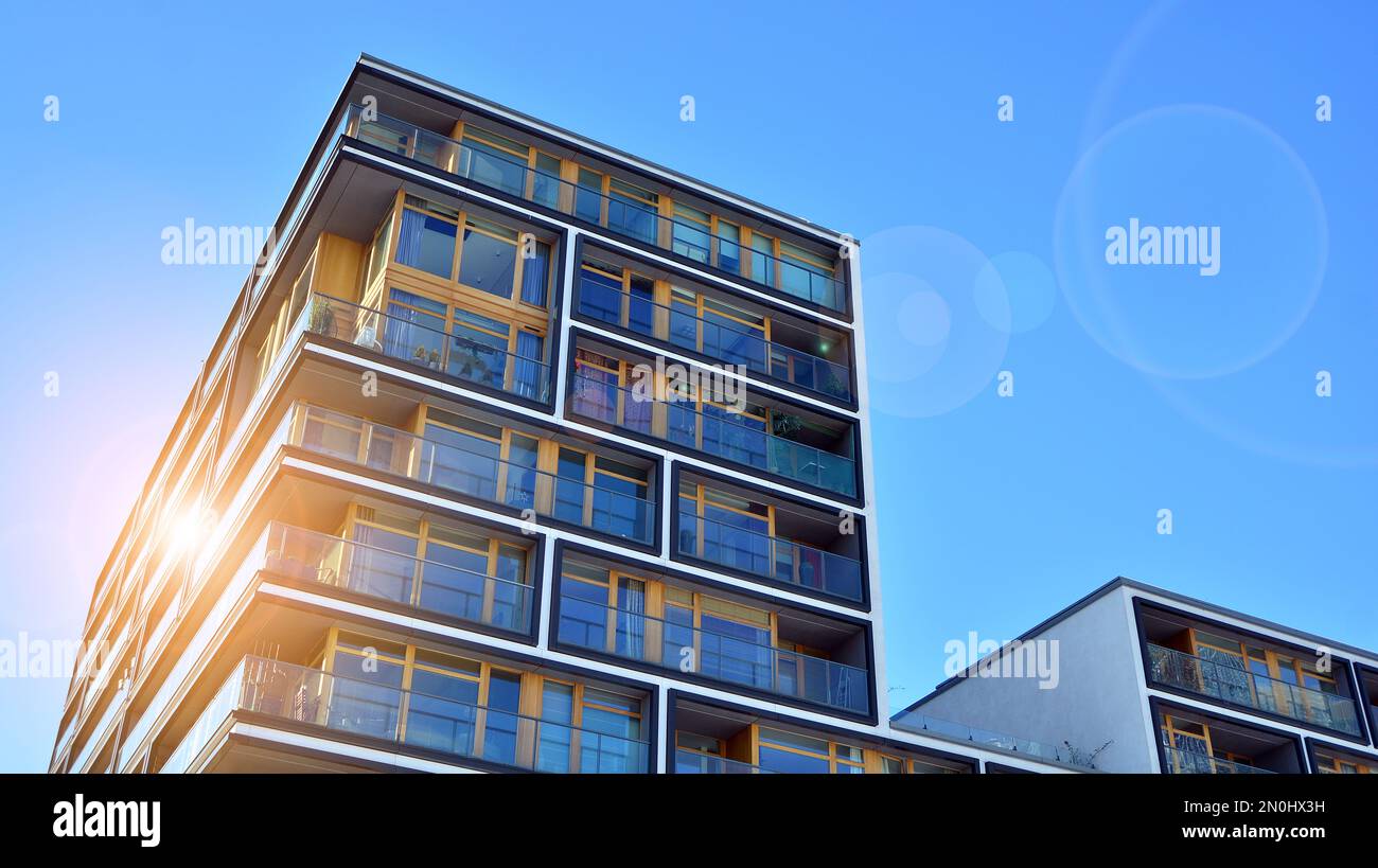 New apartment building with glass balconies. Modern architecture houses ... - Sustainable Modern Apartment Building Glazing