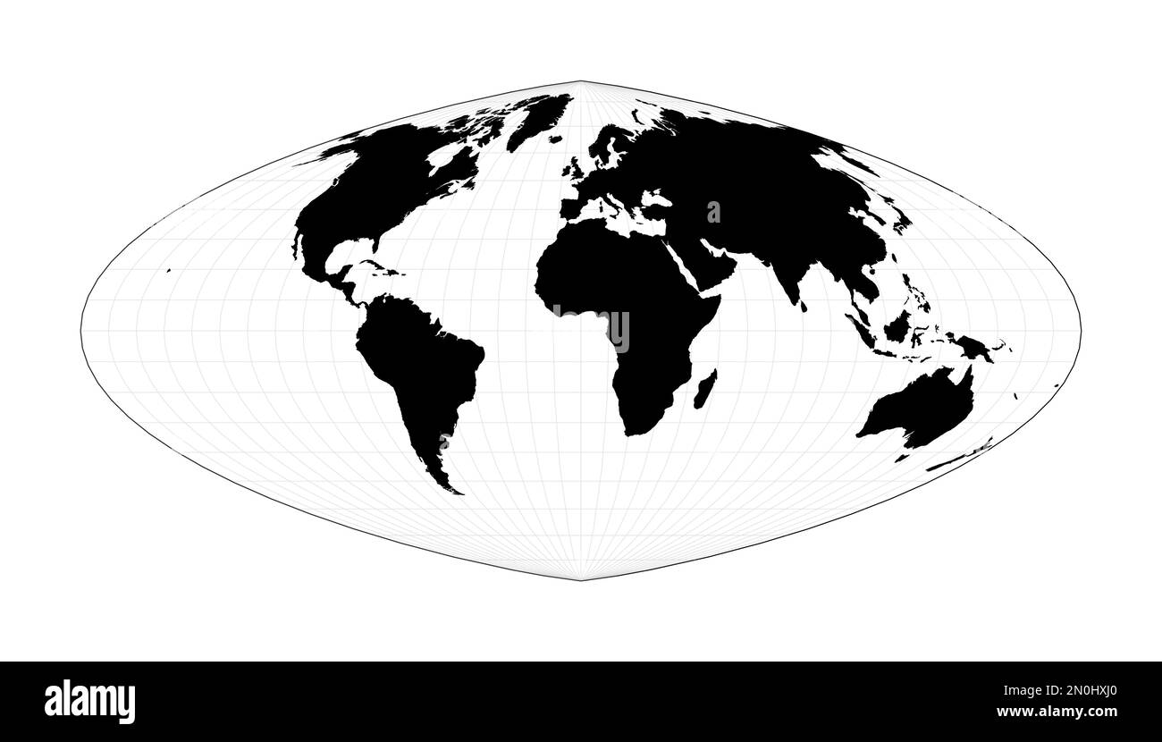 EPS10 Vector World Map. Boggs eumorphic projection. Plan world geographical map with graticlue lines. Vector illustration. Stock Vector