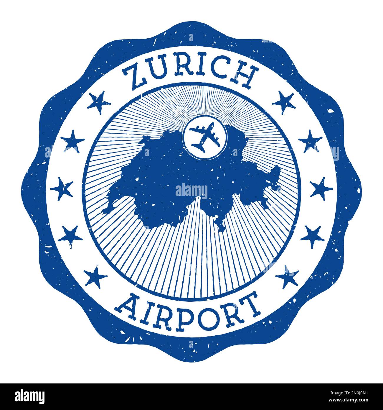 Zurich Airport stamp. Airport of Zurich round logo with location on