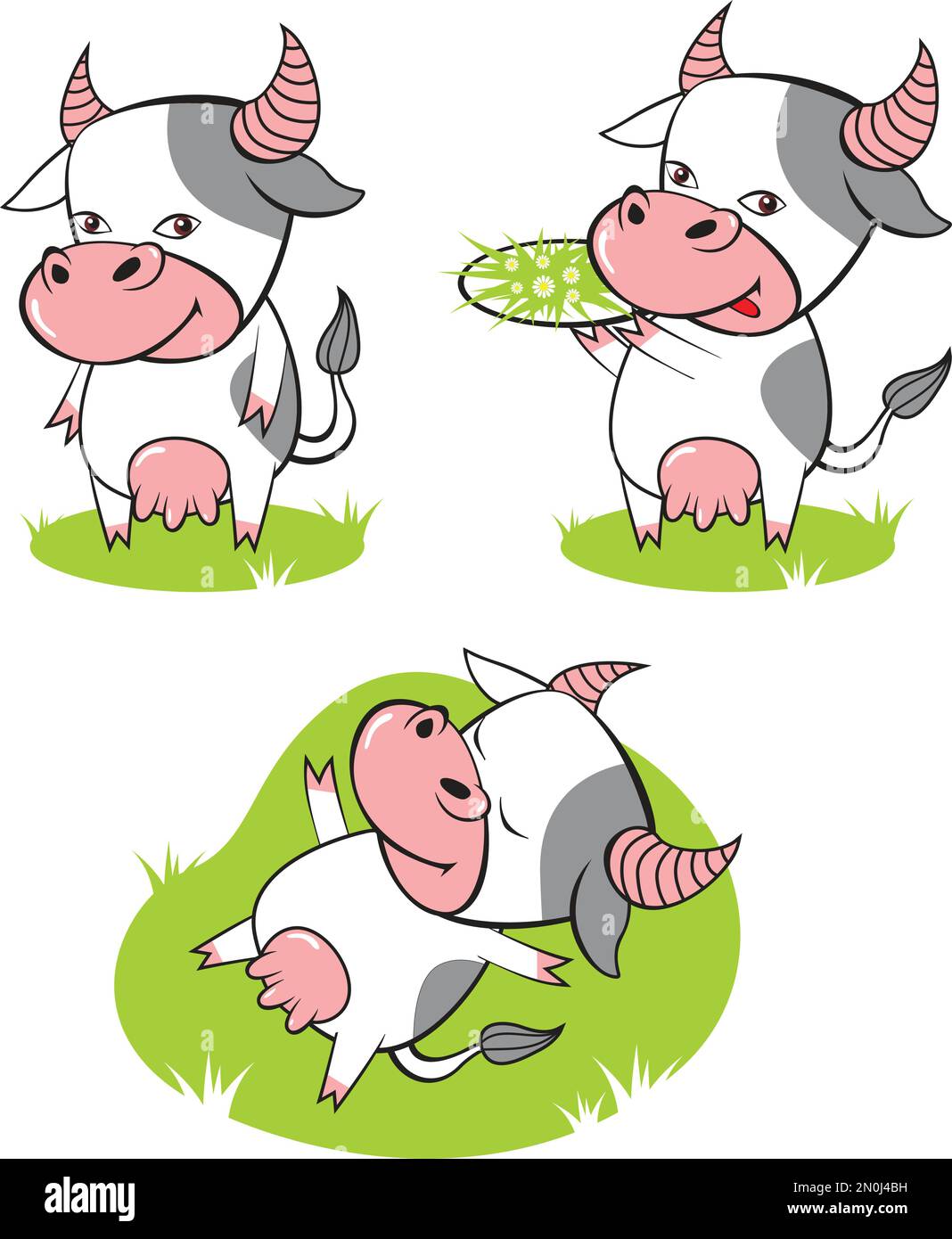 Cow cartoon. Cute farm milk animal character in various action poses vector funny. Vector Illustration Stock Vector