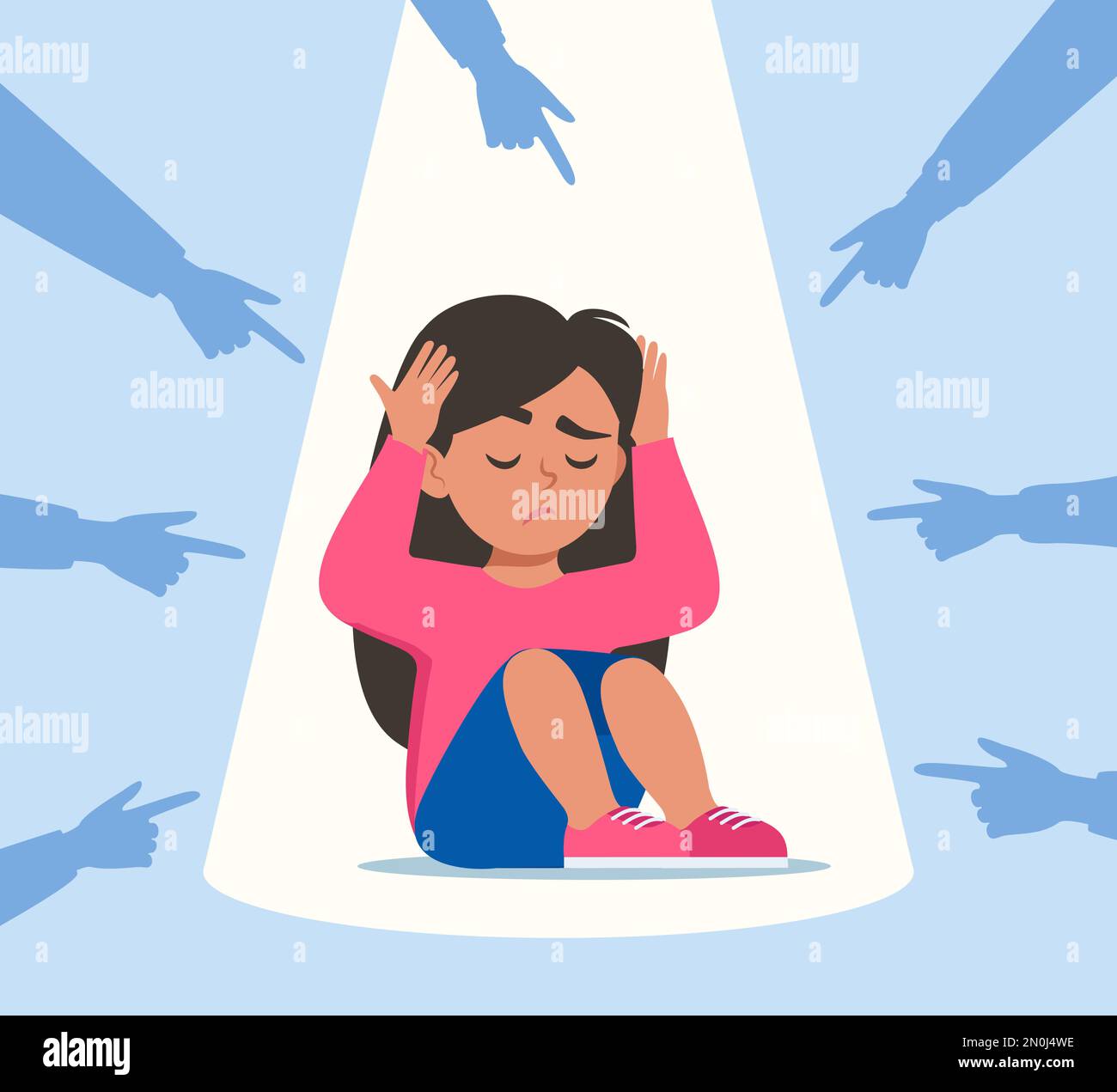 Sad or depressed girl kid surrounded by hands with index fingers pointing  at her. Social bullying concept. Public trolling, shaming. Vector  illustrati Stock Vector Image \u0026 Art - Alamy, image size:1300x1271