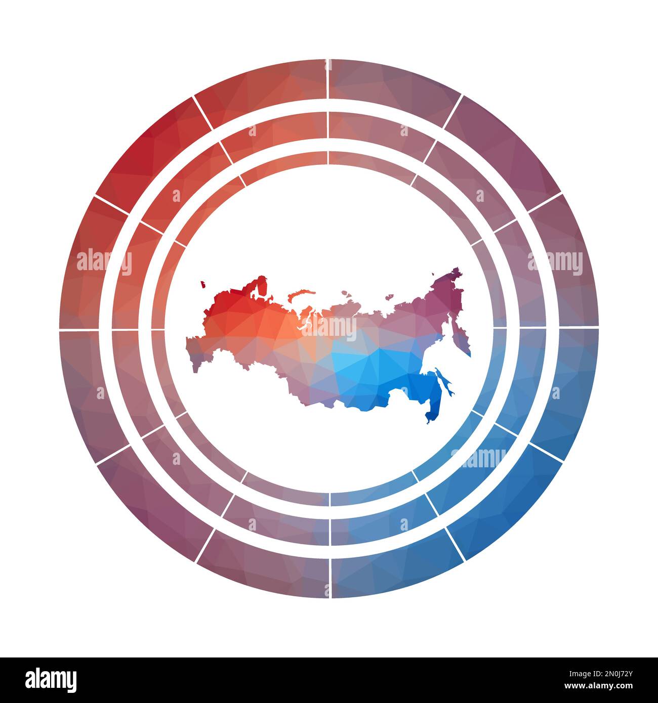 Russia badge. Bright gradient logo of country in low poly style. Multicolored Russia rounded sign with map in geometric style for your infographics. Stock Vector