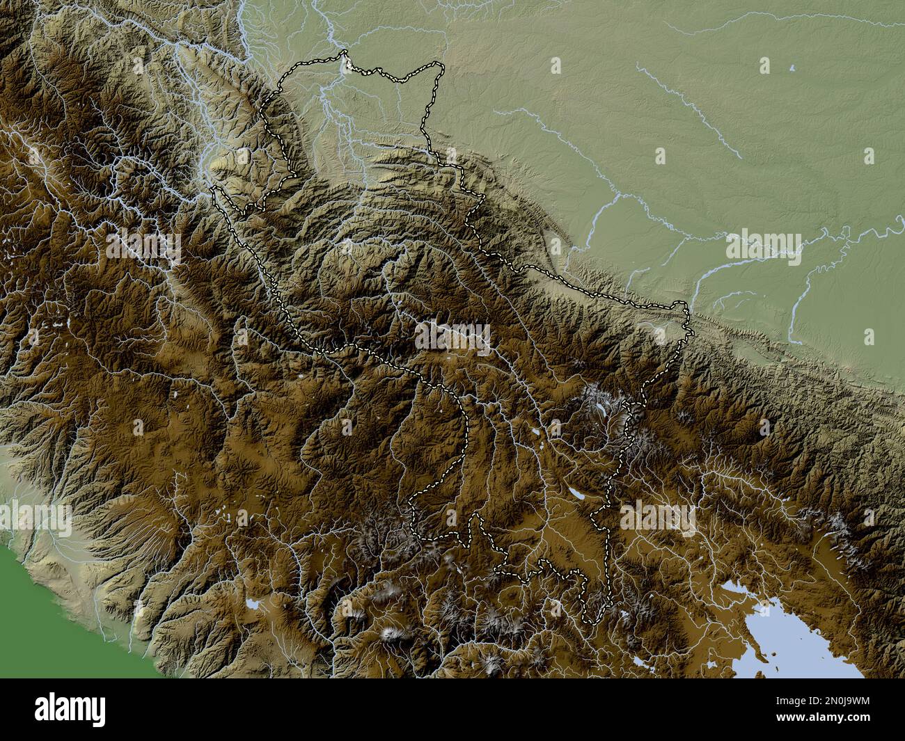 Cusco, region of Peru. Elevation map colored in wiki style with lakes and rivers Stock Photo Alamy