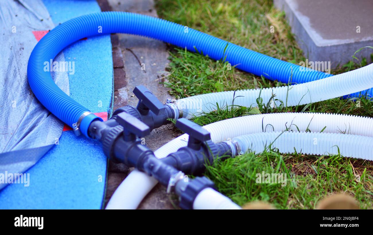 Pool water filtration system, outdoor sand pump. Maintaining the purity