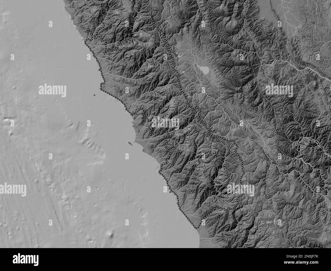 Lima Region Of Peru Bilevel Elevation Map With Lakes And Rivers Stock