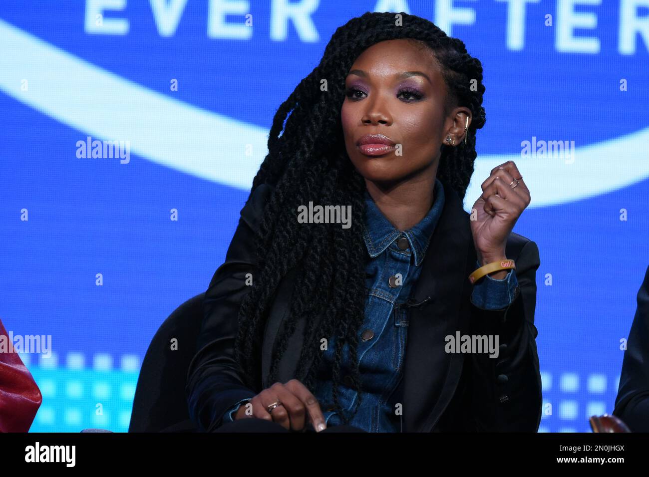 Recording artist and actress Brandy Norwood speaks on stage during the
