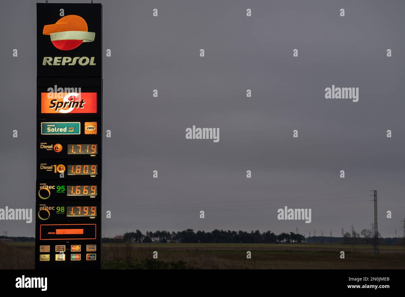 Madrid, Spain January 10, 2023. Repsol gas pump showing prices per