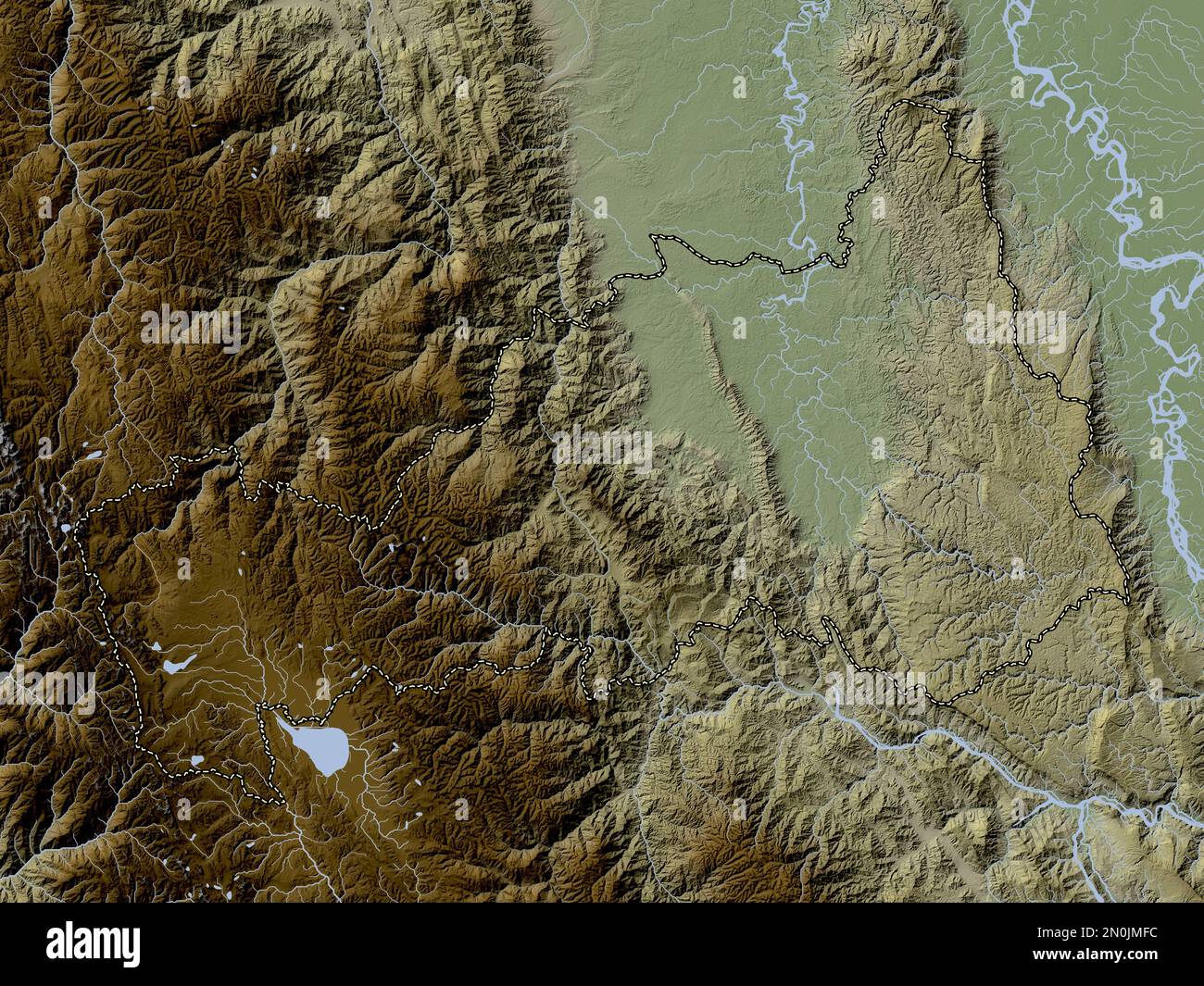 Pasco, region of Peru. Elevation map colored in wiki style with lakes and rivers Stock Photo