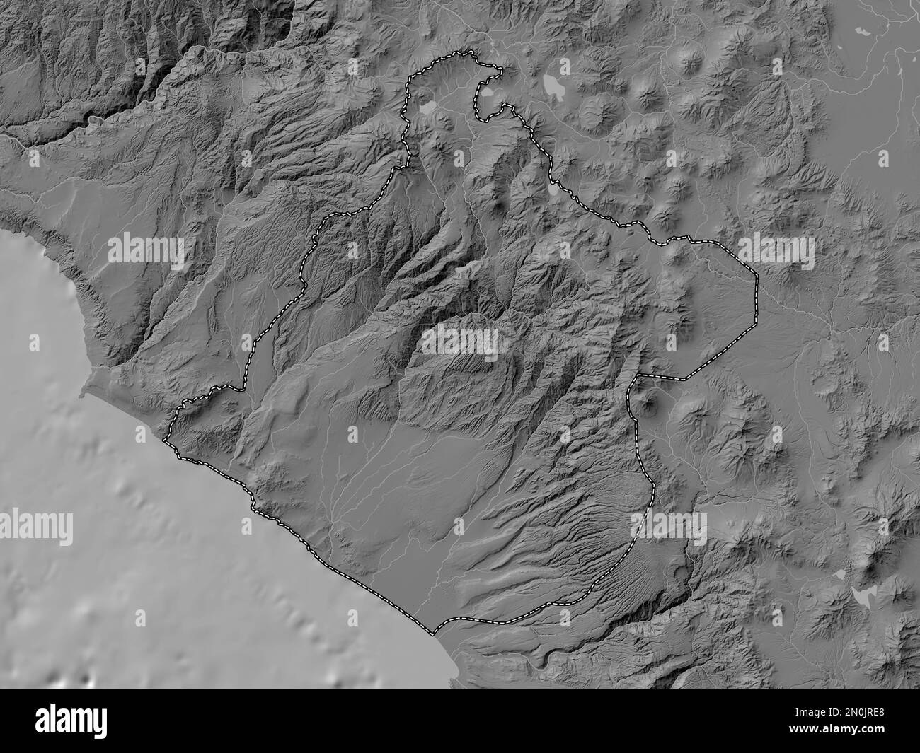 Tacna, region of Peru. Bilevel elevation map with lakes and rivers