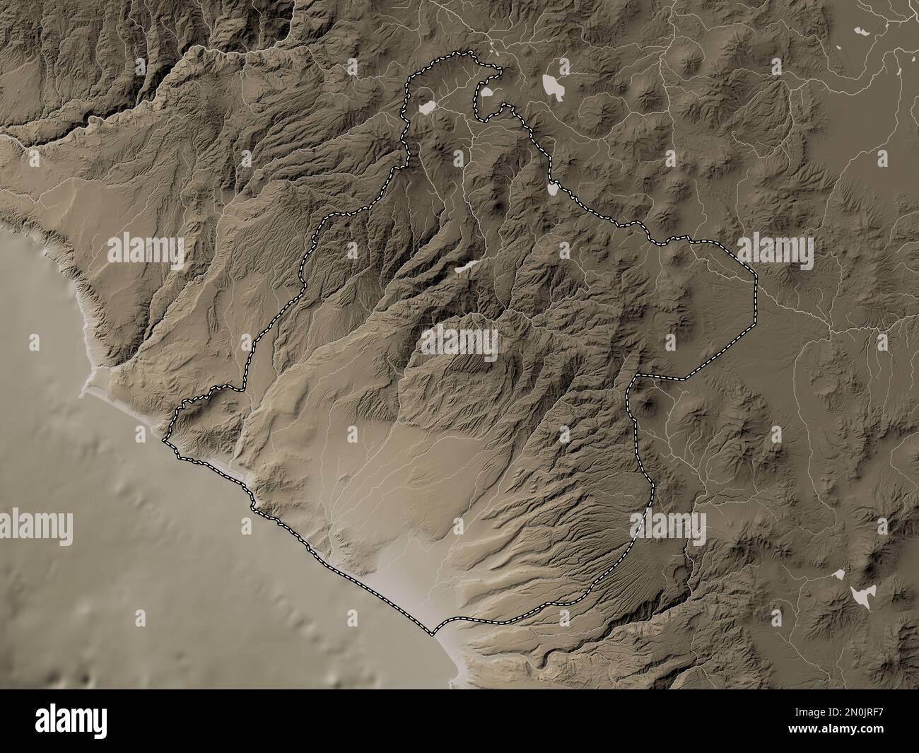 Peru map zoom border sepia hi res - Tacna Region Of Peru Elevation Map Colored In Sepia Tones With Lakes And Rivers 2N0JRF7