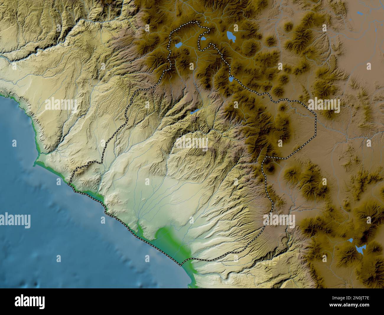Tacna, region of Peru. Colored elevation map with lakes and rivers Stock  Photo - Alamy