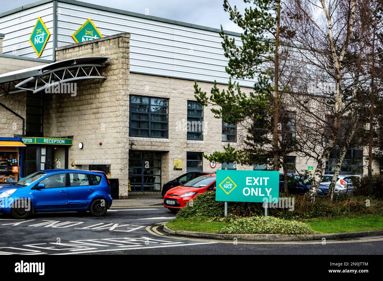 Cars queueing at the National Car Test Centre, (NCT) in Fonthill, Dublin, Ireland Stock Photo