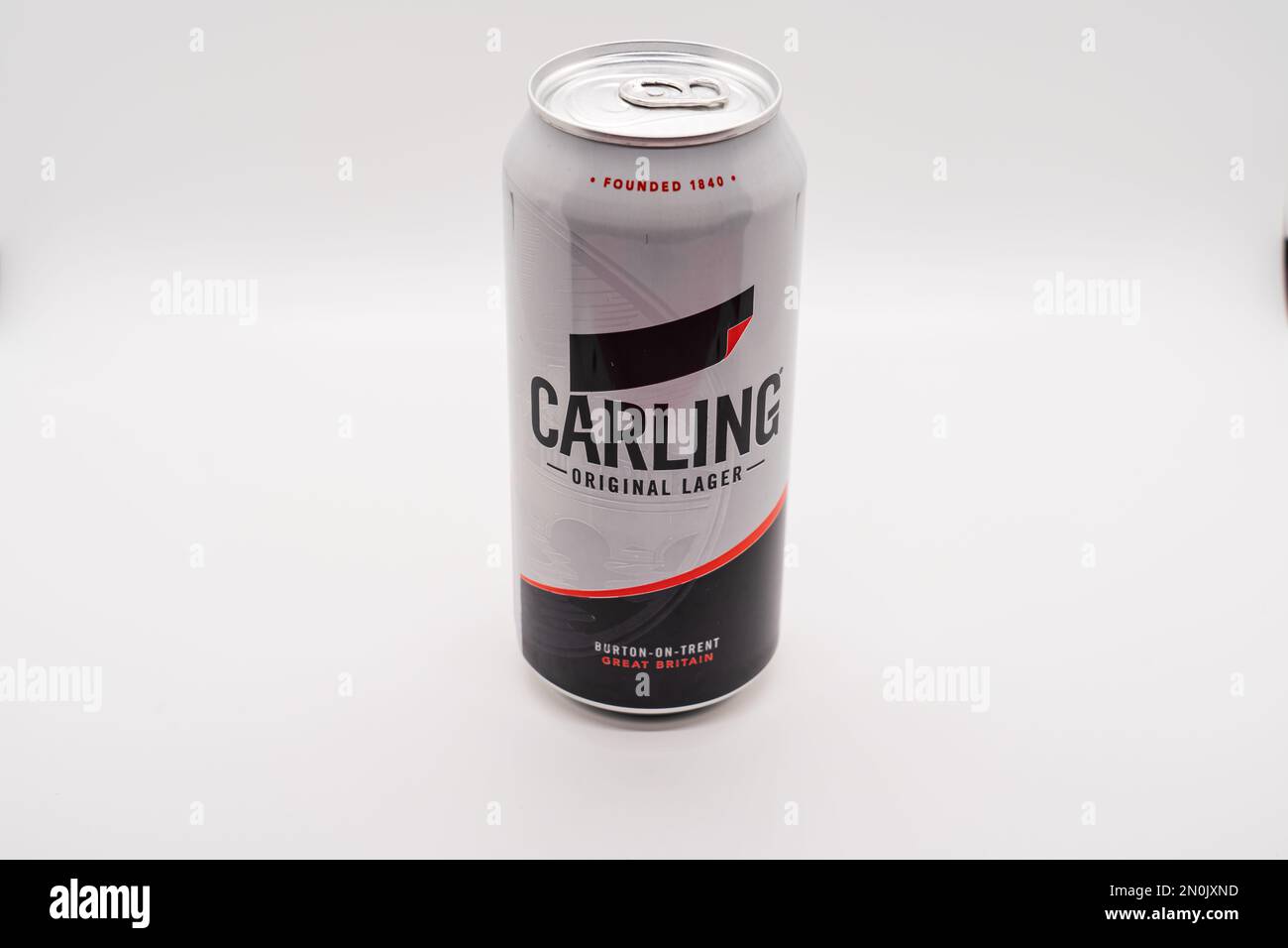 Wolverhampton, England - February 4 2023: Can of UK Lager Beer, Carling isolated on a white background Stock Photo