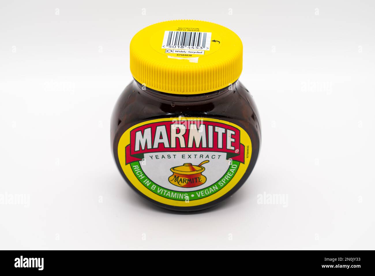 Wolverhampton, England - February 4 2023: Jar of Marmite branded Yeast Extract spread isolated on a white background Stock Photo