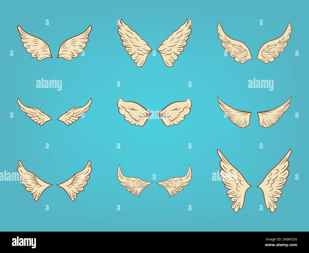 Vector Wing Icon with Outline Set. Vintage White Wings, Icons, Design