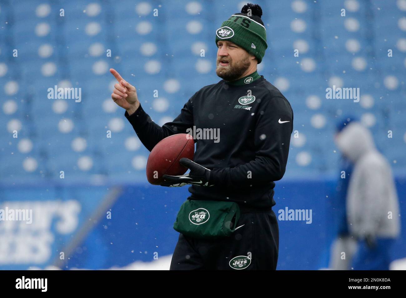 New York Jets Quarterback Ryan Fitzpatrick Warms Up Before An NFL ...