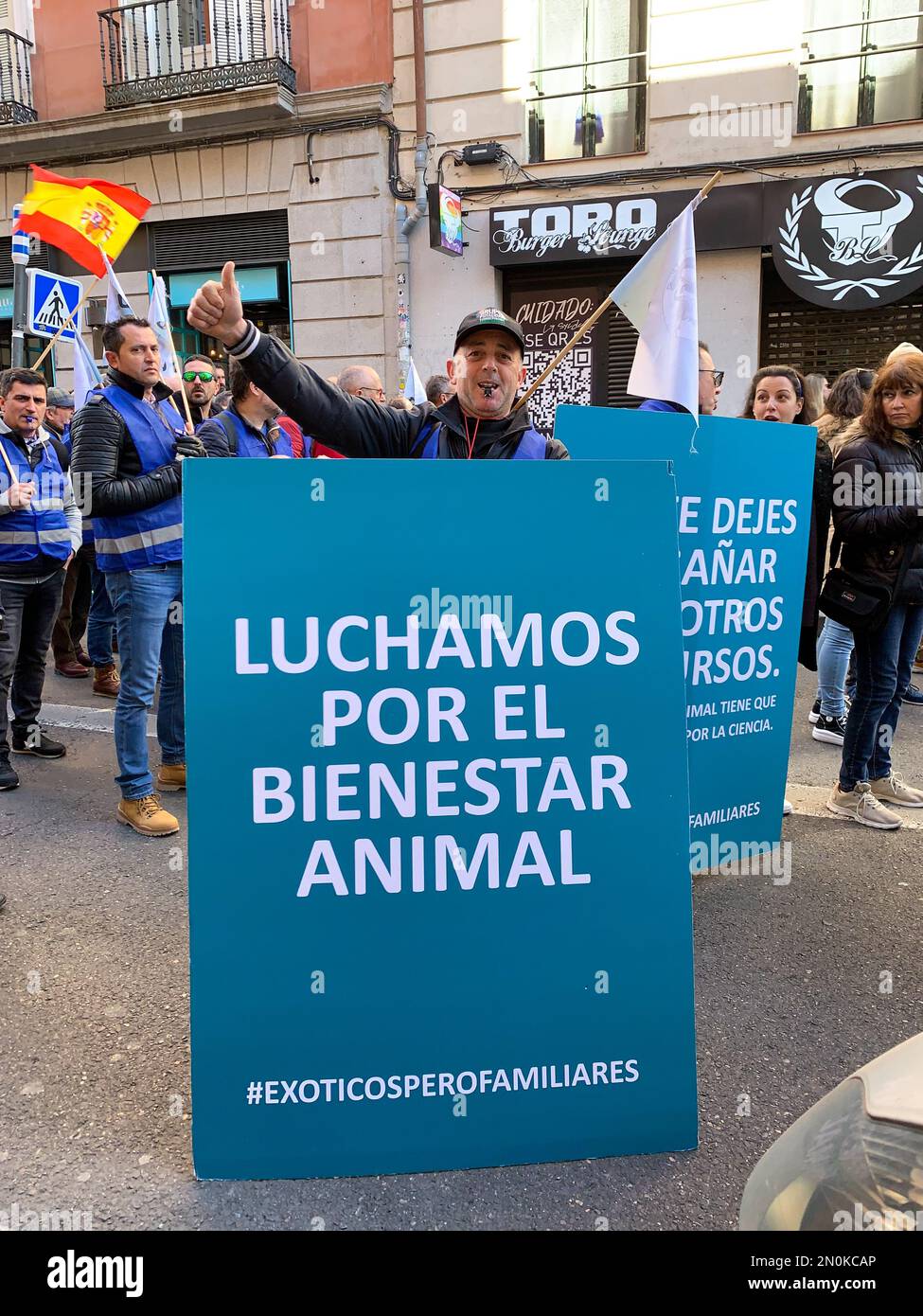 Madrid, Spain, 05 February, 2023. Protest against the animal law at city center Stock Photo
