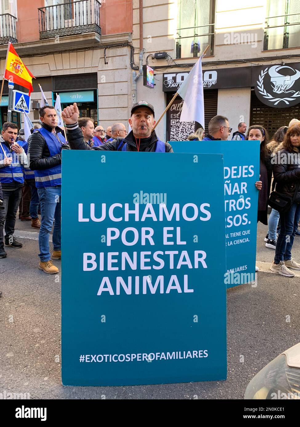 Madrid, Spain, 05 February, 2023. Protest against the animal law at city  center Stock Photo - Alamy