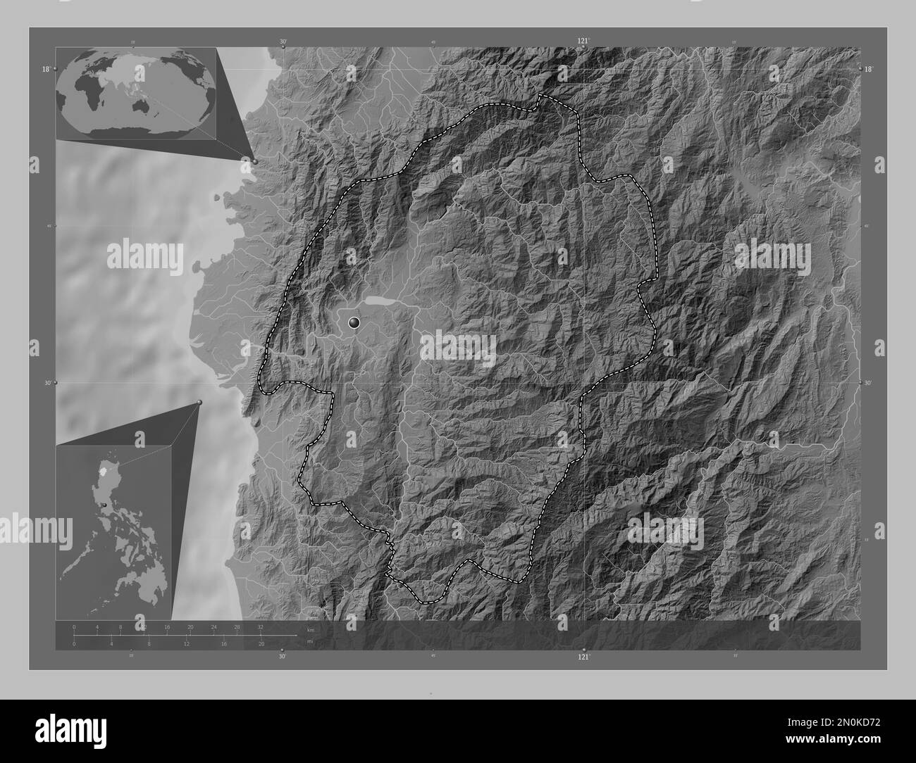 Abra, province of Philippines. Grayscale elevation map with lakes and ...