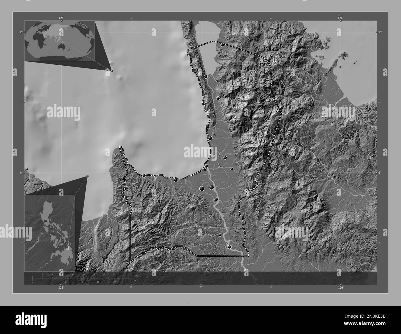 Agusan Del Norte, Province Of Philippines. Bilevel Elevation Map With ...