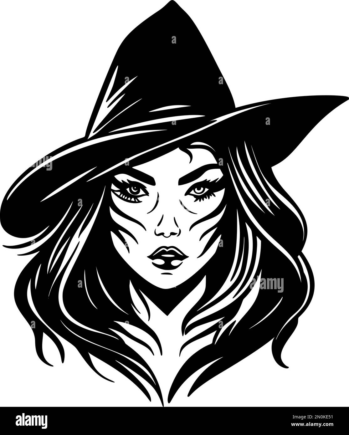 Witch silhouette, scary woman in a hat magic holiday mystery cartoon ...